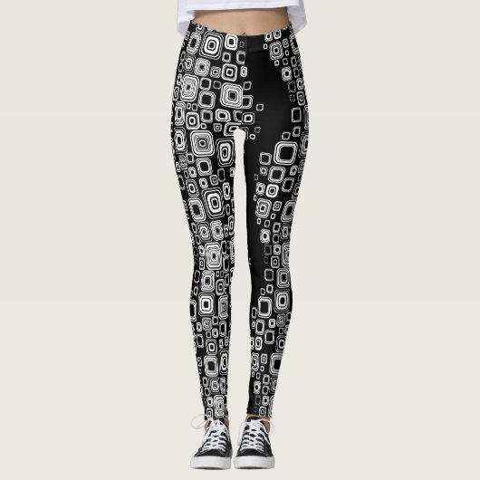 Retro Schwarzweiss-Quadrate Leggings (Vorderseite)