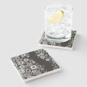 Retro Schwarzweiss-Quadrate Steinuntersetzer (Seitenansicht)