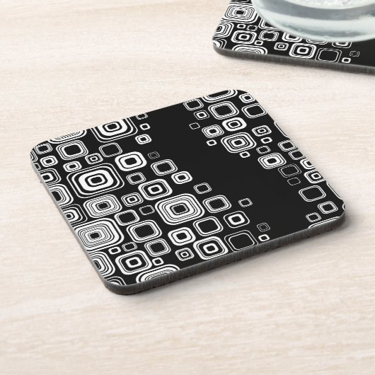 Retro Schwarzweiss-Quadrate Untersetzer (Linke Seite)