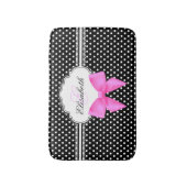 Retro Schwarzweiss-Tupfenrosa-Bogenmonogramm Badematte (Vorderseite Vertikal)