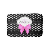 Retro Schwarzweiss-Tupfenrosa-Bogenmonogramm Badematte (Vorderseite)