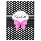 Retro Schwarzweiss-Tupfenrosa-Bogenmonogramm Klemmbrett (Rückseite)