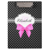 Retro Schwarzweiss-Tupfenrosa-Bogenmonogramm Klemmbrett (Vorderseite)