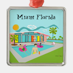 Retro Schwule Pink Flamingo Pool Party Miami Ornament Aus Metall