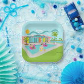 Retro Schwule Rosa Flamingo Poolparty Pappteller (Party)