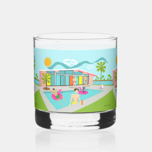 Retro schwule rosa Flamingo-Poolparty Whiskyglas