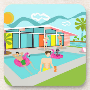 Retro-Schwulen-Rosa-Flamingo-Poolparty Getränkeuntersetzer