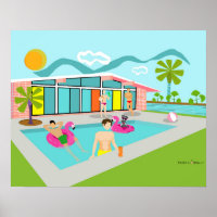 Retro-Schwulen-Rosa-Flamingo-Poolparty