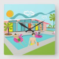 Retro-Schwulen-Rosa-Flamingo-Poolparty