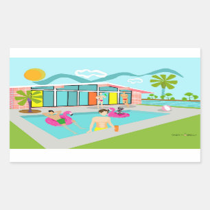 Retro-Schwulen-Rosa-Flamingo-Poolparty Rechteckiger Aufkleber