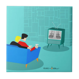 Retro schwules Paar beim Fernsehen Keramikfliese