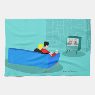 Retro schwules Paar beim Fernsehen Küchentücher