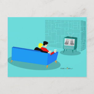 Retro schwules Paar beim Fernsehen Postkarte