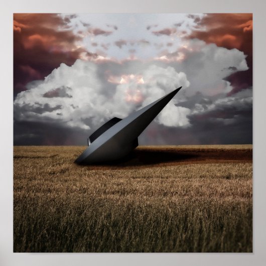 Retro Sci - fi. abgestürztes UFO Poster (Vorne)