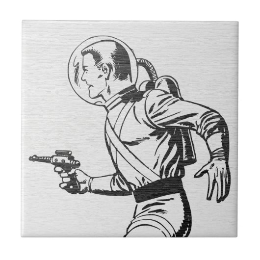 Retro-Sci-Fi-Astronaut Fliese (Vorderseite)