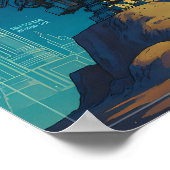 Retro Sci-Fi Blueprint Technical Wallpaper Poster (Ecke)