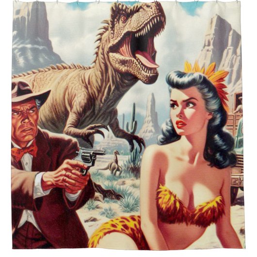 Retro-Sci-Fi-Button nach oben Duschvorhang (Vorderseite)