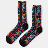 Retro Sci Fi Cartoon Cat Socken (Linkes Detail)