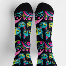 Retro Sci Fi Cartoon Cats Socken