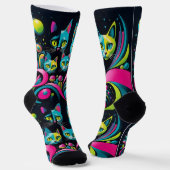 Retro Sci Fi Cartoon Cats Socken (Gewinkelt)