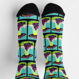 Retro Sci Fi Cartoon Lawnmäwer und Rocket Ship Socken