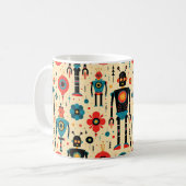 Retro Sci Fi Cartoon Robot-Muster Kaffeetasse (Vorderseite Links)