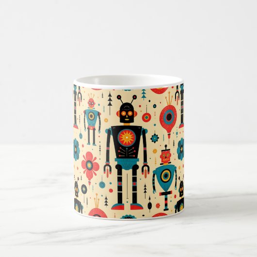Retro Sci Fi Cartoon Robot-Muster Kaffeetasse (Mittel)