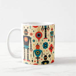 Retro Sci Fi Cartoon Robot-Muster Kaffeetasse