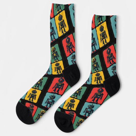 Retro Sci Fi Cartoon Roboter Socken (Linkes Detail)