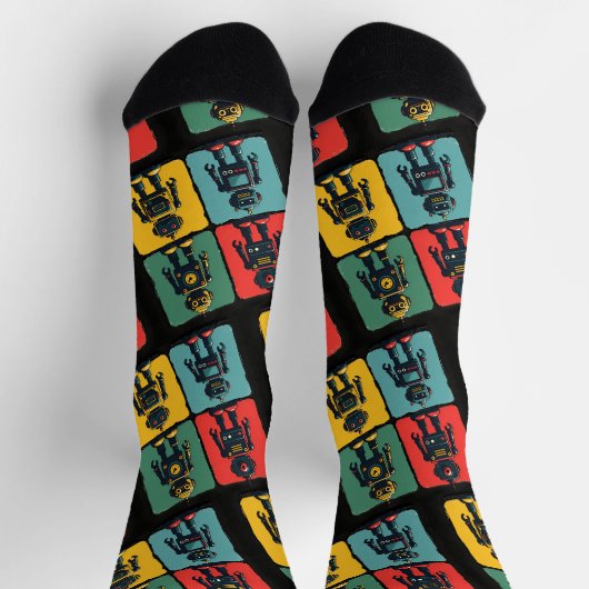 Retro Sci Fi Cartoon Roboter Socken (Oben)