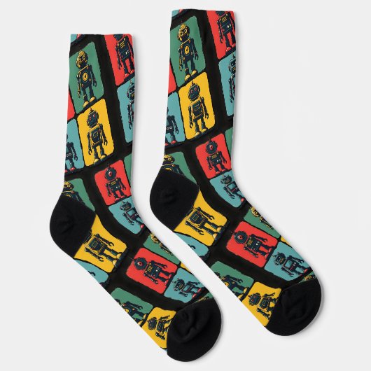 Retro Sci Fi Cartoon Roboter Socken (Rechts)