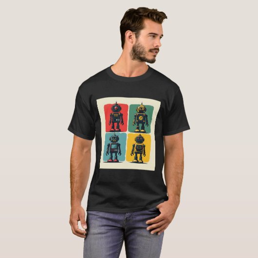 Retro Sci Fi Cartoon Roboter T-Shirt (Vorne ganz)