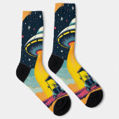 Retro Sci Fi Cartoon Rocket Ship and Golf Cart Socken (Rechts)