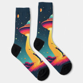 Retro Sci Fi Cartoon Rocket Ship and Golfer Socken (Rechts)