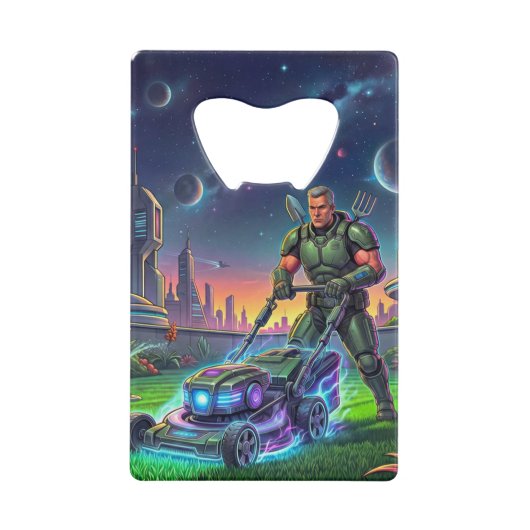 Retro-Sci-Fi-Comic-Astronaut-Cosmic-Rasenmäher Geldbeutel Flaschenöffner (Rückseite)