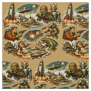 Retro-Sci-Fi-Comic-Book-Art-Vignetten-Muster Stoff