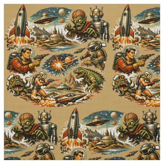 Retro-Sci-Fi-Comic-Book-Art-Vignetten-Muster Stoff (Muster)