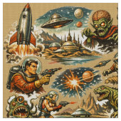 Retro-Sci-Fi-Comic-Book-Art-Vignetten-Muster Stoff (Nahaufnahme)