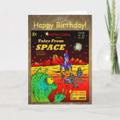 Retro Sci-Fi Comic Book Birthday Karte (Vorderseite)