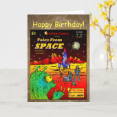 Retro Sci-Fi Comic Book Birthday Karte (Gelbe Blume)
