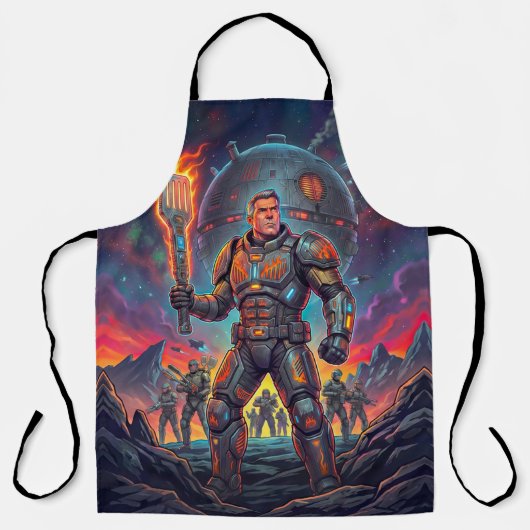Retro-Sci-Fi-Comic Galaktischer Grillmeister Lusti Schürze (Vorderseite)
