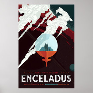 Retro-Sci-Fi-Enceladus-Reiseplakat Futuristisch Poster
