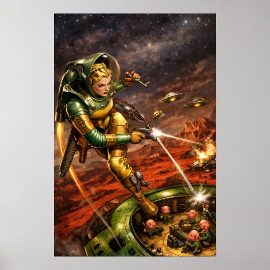 Retro-Sci-Fi-Fantasy-Weltraum-Frauen-Kunst Poster (Vorne)