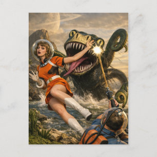 Retro-Sci-Fi-Fantasy-Weltraum-Monster-Kunst Postkarte