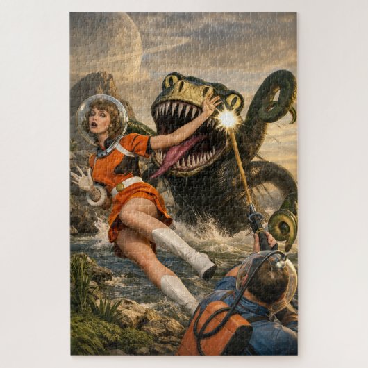 Retro-Sci-Fi-Fantasy-Weltraum-Monster-Kunst Puzzle (Vertikal)