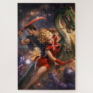 Retro-Sci-Fi-Fantasy-Weltraumkunst Puzzle