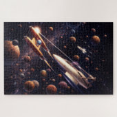 Retro-Sci-Fi-Fantasy-Weltraumschlacht-Kunst Puzzle (Horizontal)