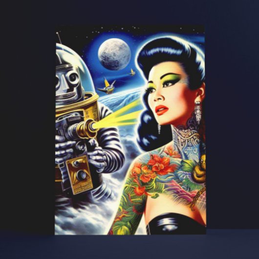 Retro Sci-fi-Frau Postkarte