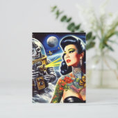 Retro Sci-fi-Frau Postkarte (Stehend Vorderseite)