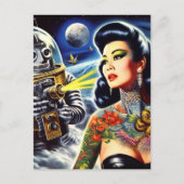 Retro Sci-fi-Frau Postkarte (Vorderseite)